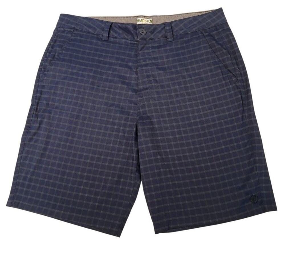 HANG TEN Checkered City Shorts Men's Sz 38 Navy Blue Preppy Euro Coastal Golf '